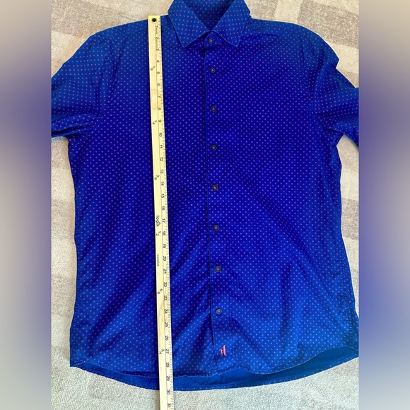 Johnnie-O Men’s Blue w/Red Geometric Pattern Cotton Long Sleeve Button Down - Picture 8 of 10